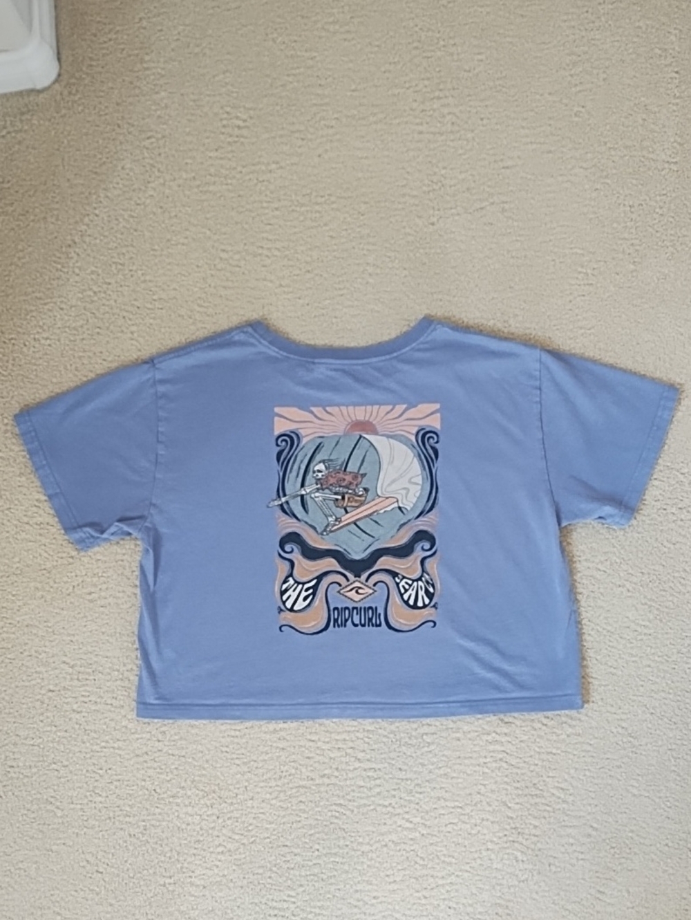 Rip Curl Light Blue Short Sleeve Crop Surf Graphic Tee "The Search" Medium